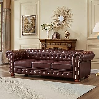 COLAMY Chesterfield Sofa Top-Grain Leather