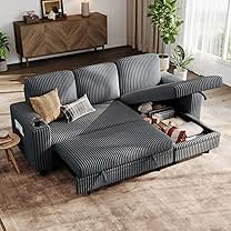 HONBAY Modular Sectional with Hidden Pull-Out Queen Bed